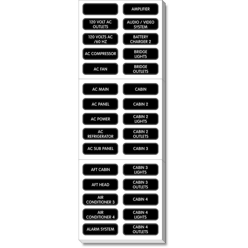 Blue Sea 8067 AC Panel Extended 120 Label Set 8067